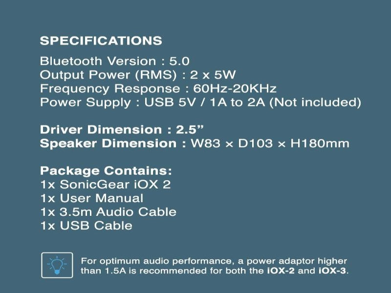 SONICGEAR IOX 2 Stereo Bluetooth 2.0 Speaker System