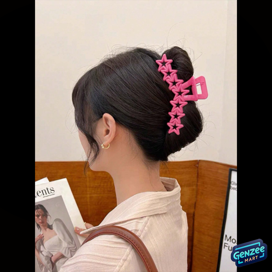 Genzee Mart 3pcs Set Y2k Style Women's Pink Star Design Hair Clips