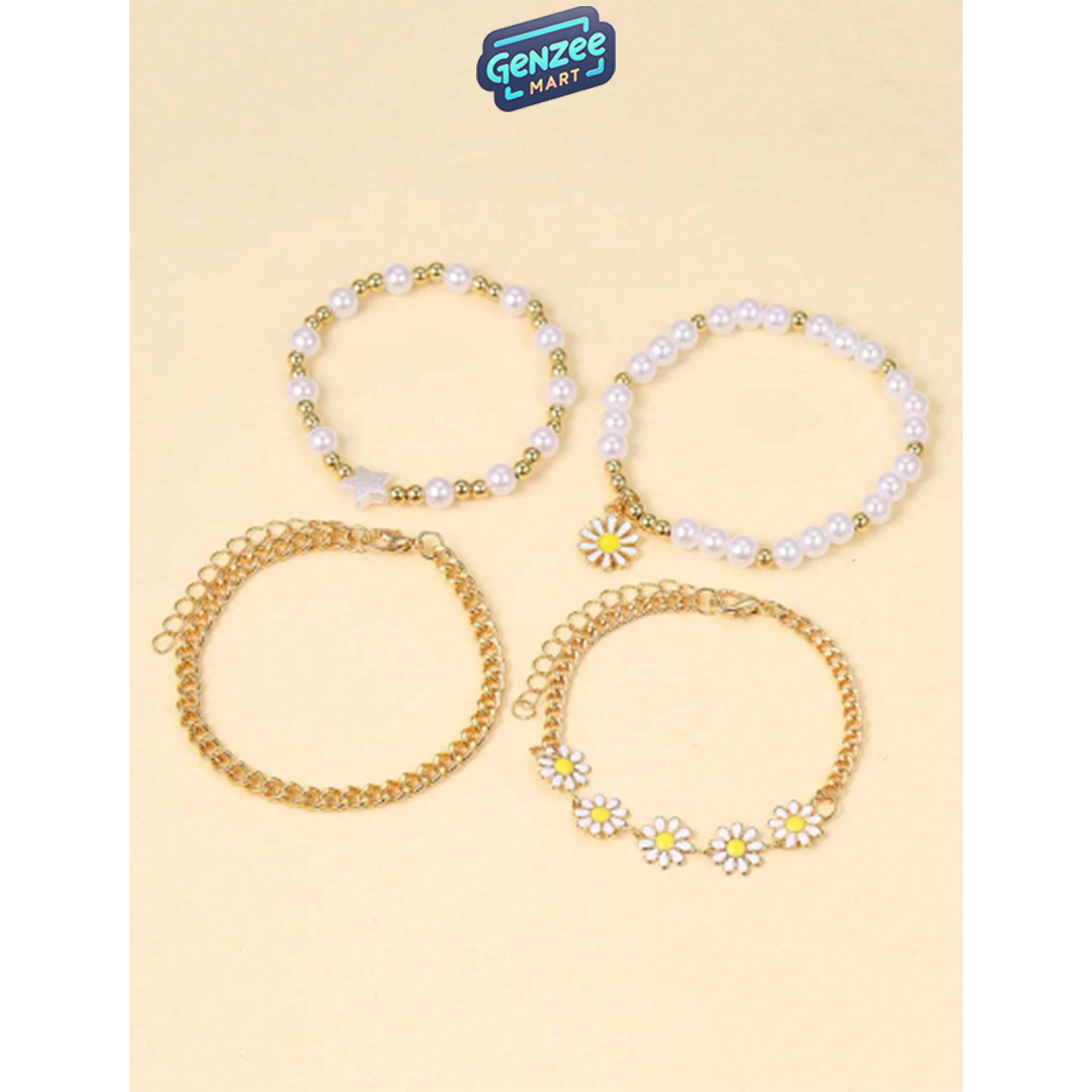 Genzee Mart 4pcs Set Bohemia Pearl Women's Bracelet Set