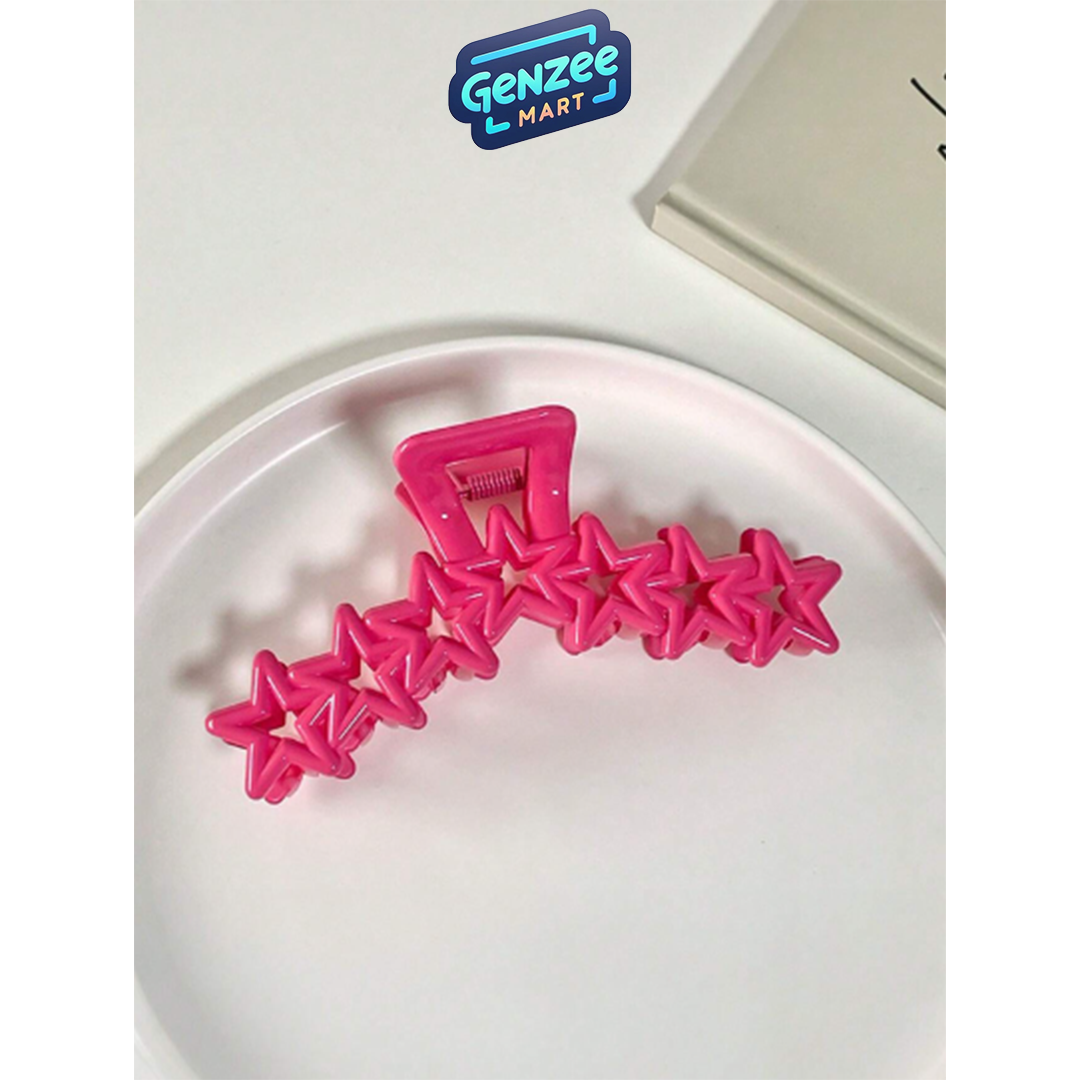 Genzee Mart 3pcs Set Y2k Style Women's Pink Star Design Hair Clips