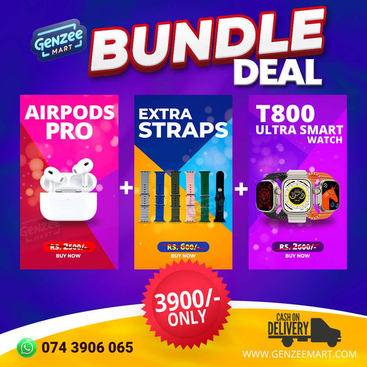 Super Bundle Deal 3 in 1 Combo Pack T800 Ultra smartwatch with extra strap and Airpods Pro